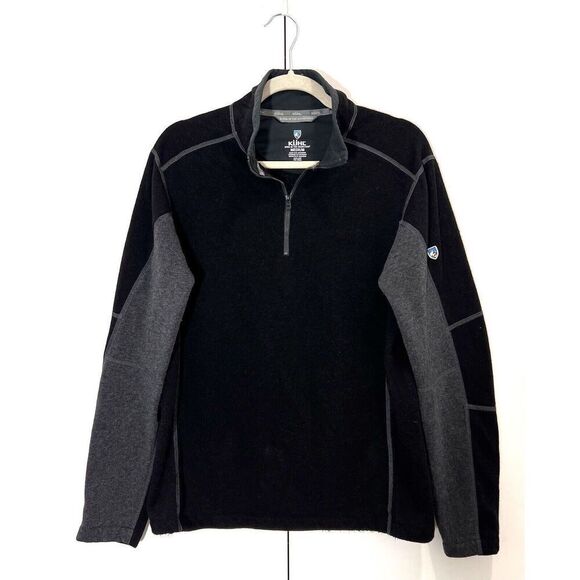 Kuhl Revel Fleece Sweater Mens M Black Gray 1/4 Zip Pullover Outdoors Hiking - Picture 1 of 7